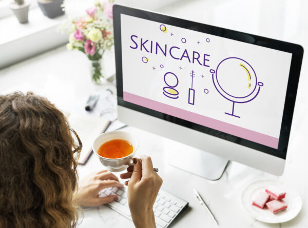 illustration of beauty cosmetics makeover skincare on computer